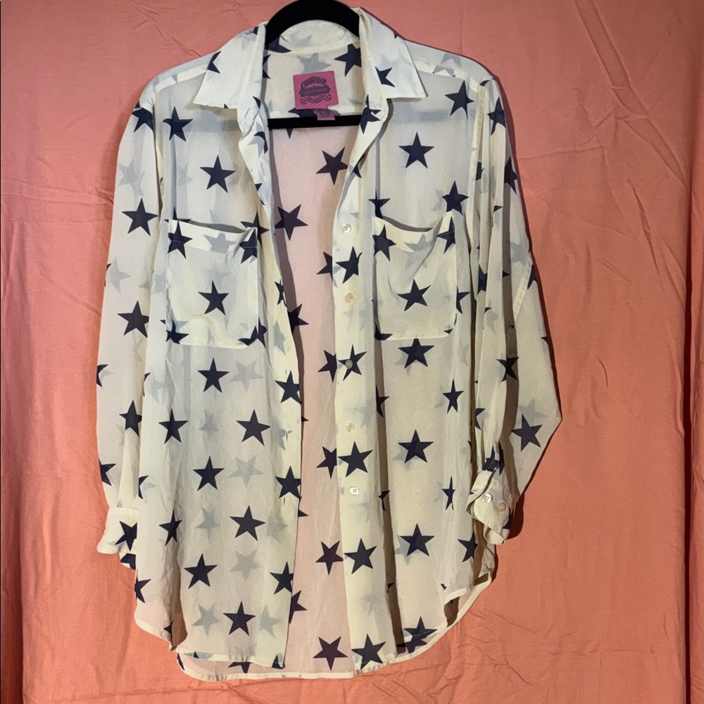 Cambridge Dry Goods Women's Sheer Star Pattern Shirt - White and Black
